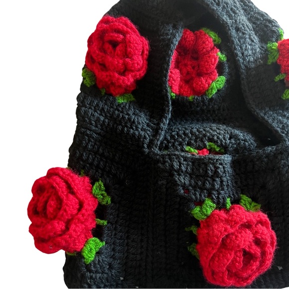 NEW Crochet Red Rose Floral Hand-Knit Soft Warm Winter Hat Balaclava - Picture 3 of 9